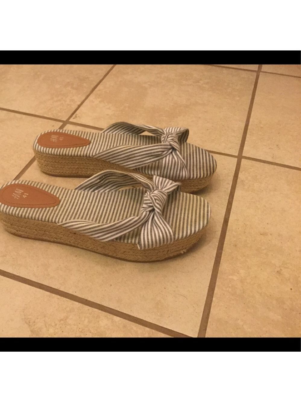 Blue and White Striped Platform Sandals 10